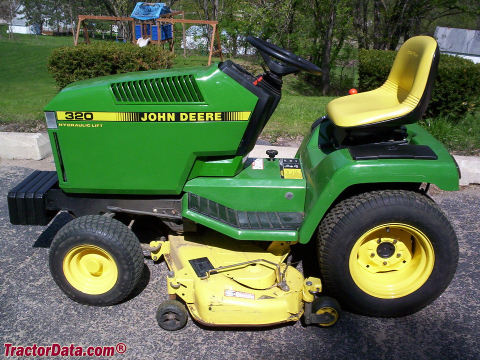 John Deere 320 garden tractor, left side.